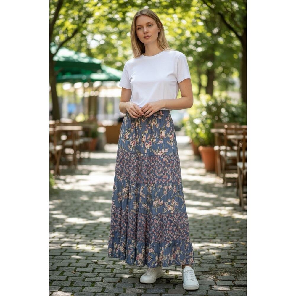 Vintage 90s Maxi Skirt Broomstick Patchwork Boho Peasant Gypsy Artsy Size Small